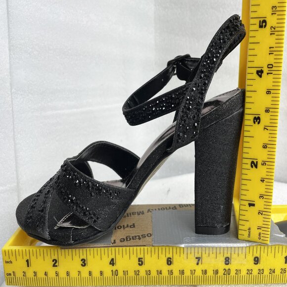 Valenti Franco Strappy Sandal Black Glitter Beaded High Heel Shoes Women's 7.5 - Picture 10 of 11